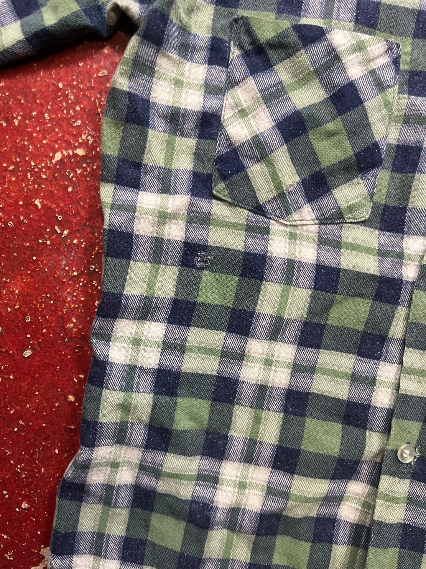 70s Cotton Green & Blue Flannel