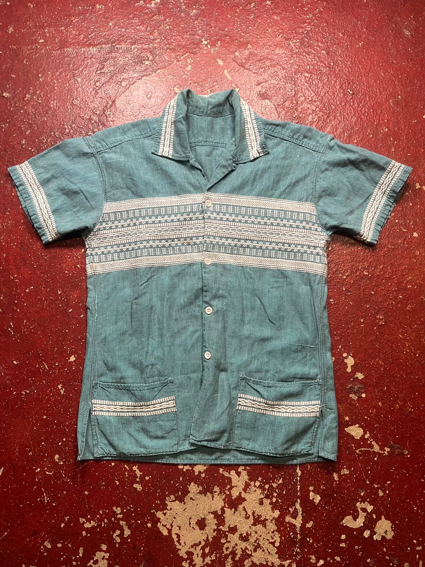 60s Blue Hawaiian Loop Collar Shirt