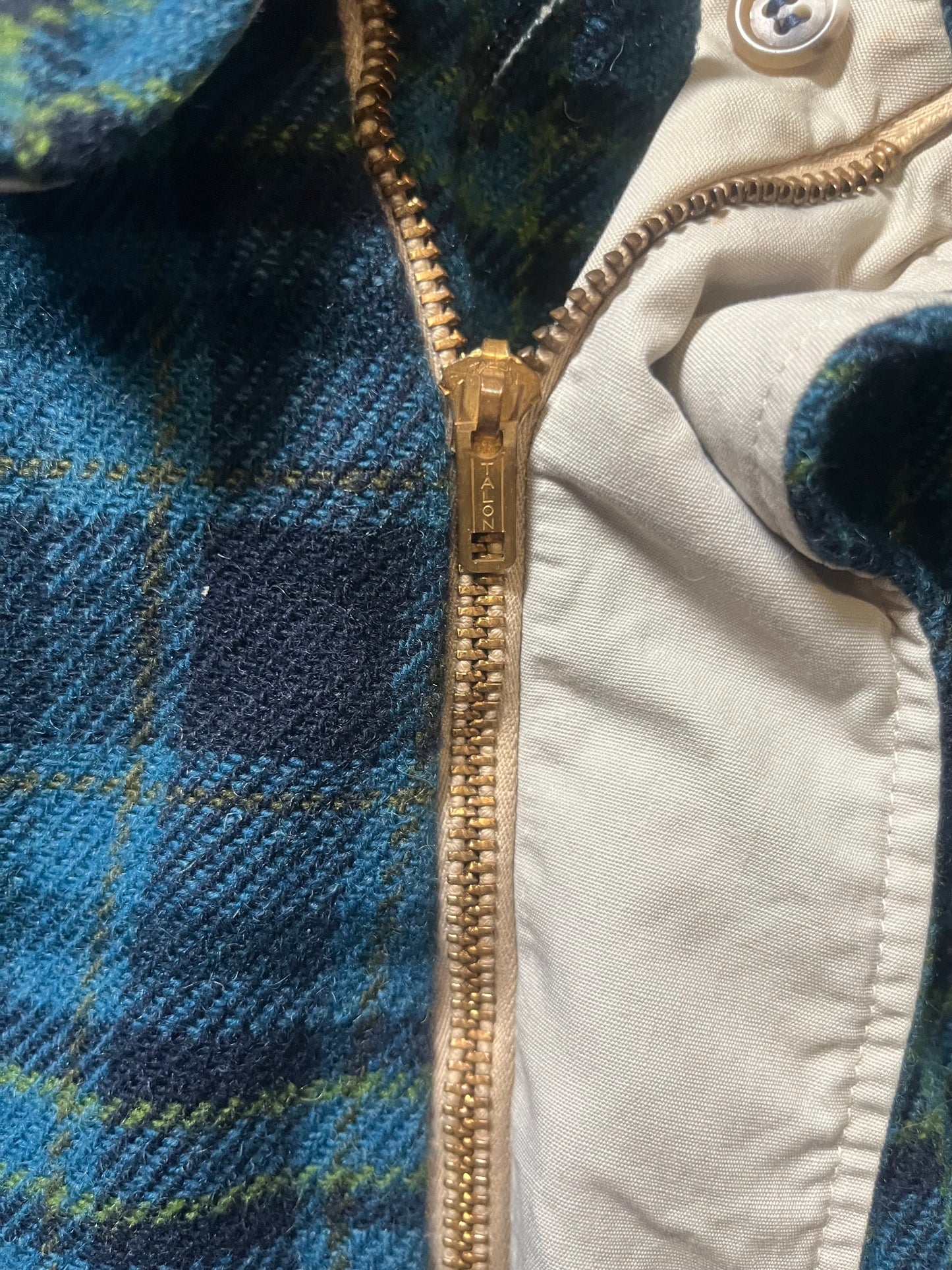 50s Blue & Green Plaid Wool Jacket