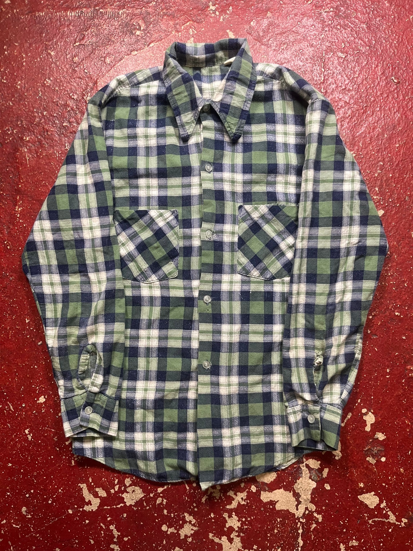 70s Cotton Green & Blue Flannel