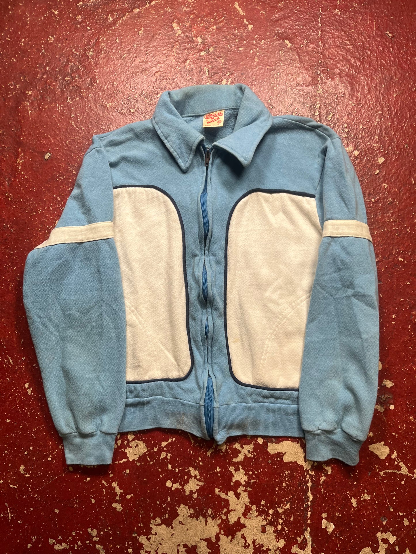 70s Blue & White Zip Up Sweatshirt