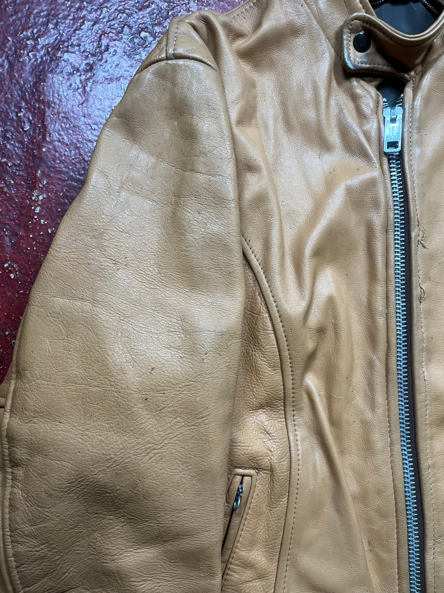60s/70s Tan Cafe Racer Leather Jacket