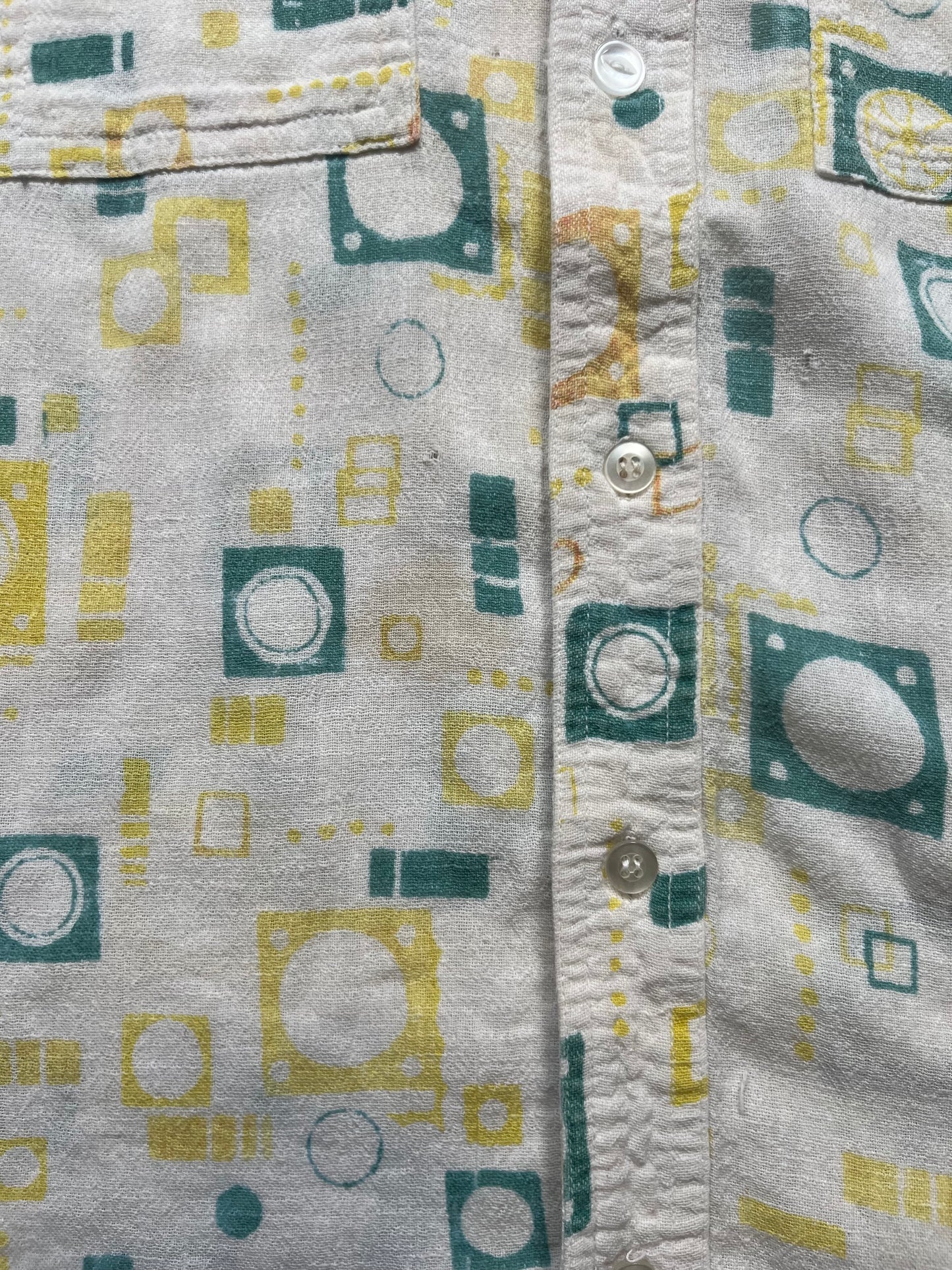 60s/70s Green & Yellow Cotton Long Sleeve Shirt