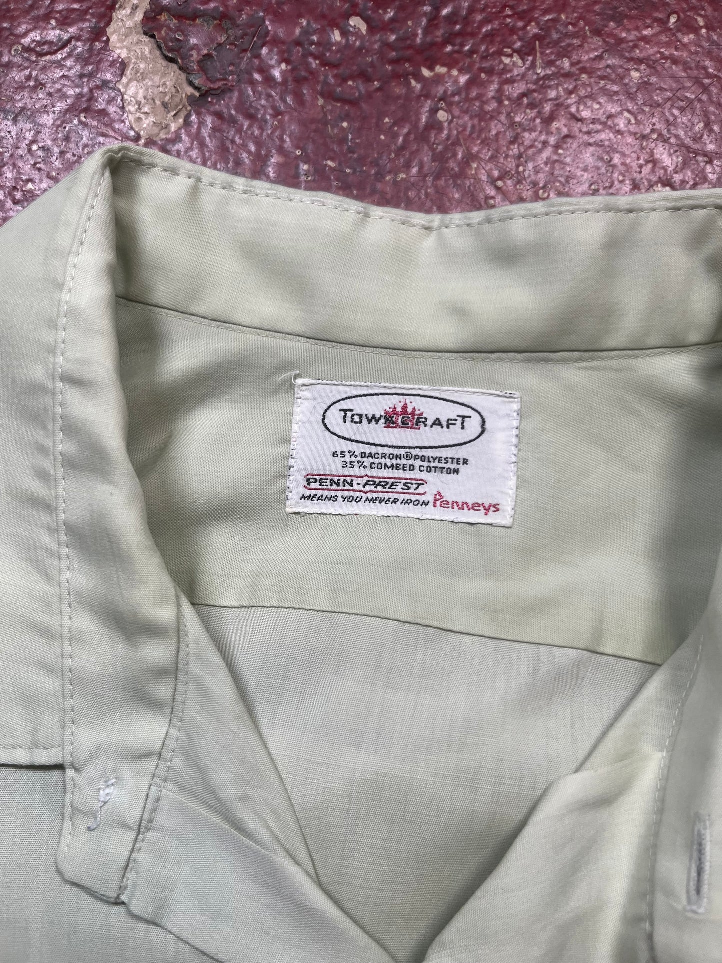 60s/70s Towncraft Green Short Sleeve Button Up Shirt