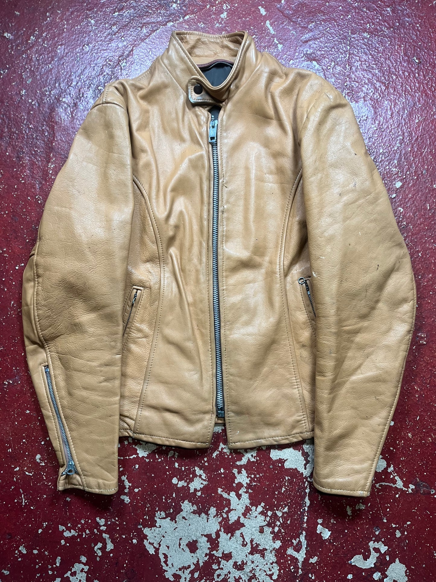60s/70s Tan Cafe Racer Leather Jacket