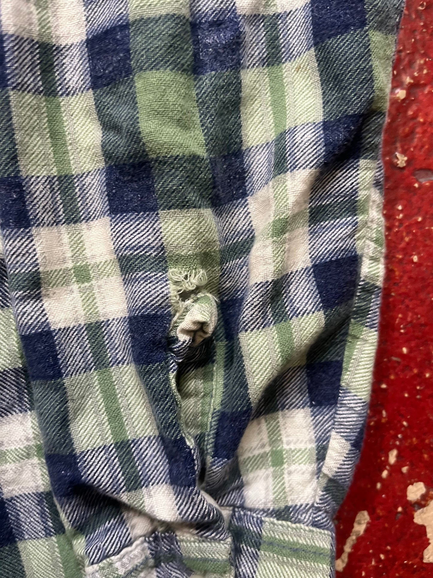 70s Cotton Green & Blue Flannel
