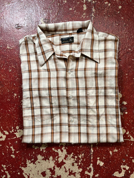 70s JC Penney White & Brown Short Sleeve Shirt
