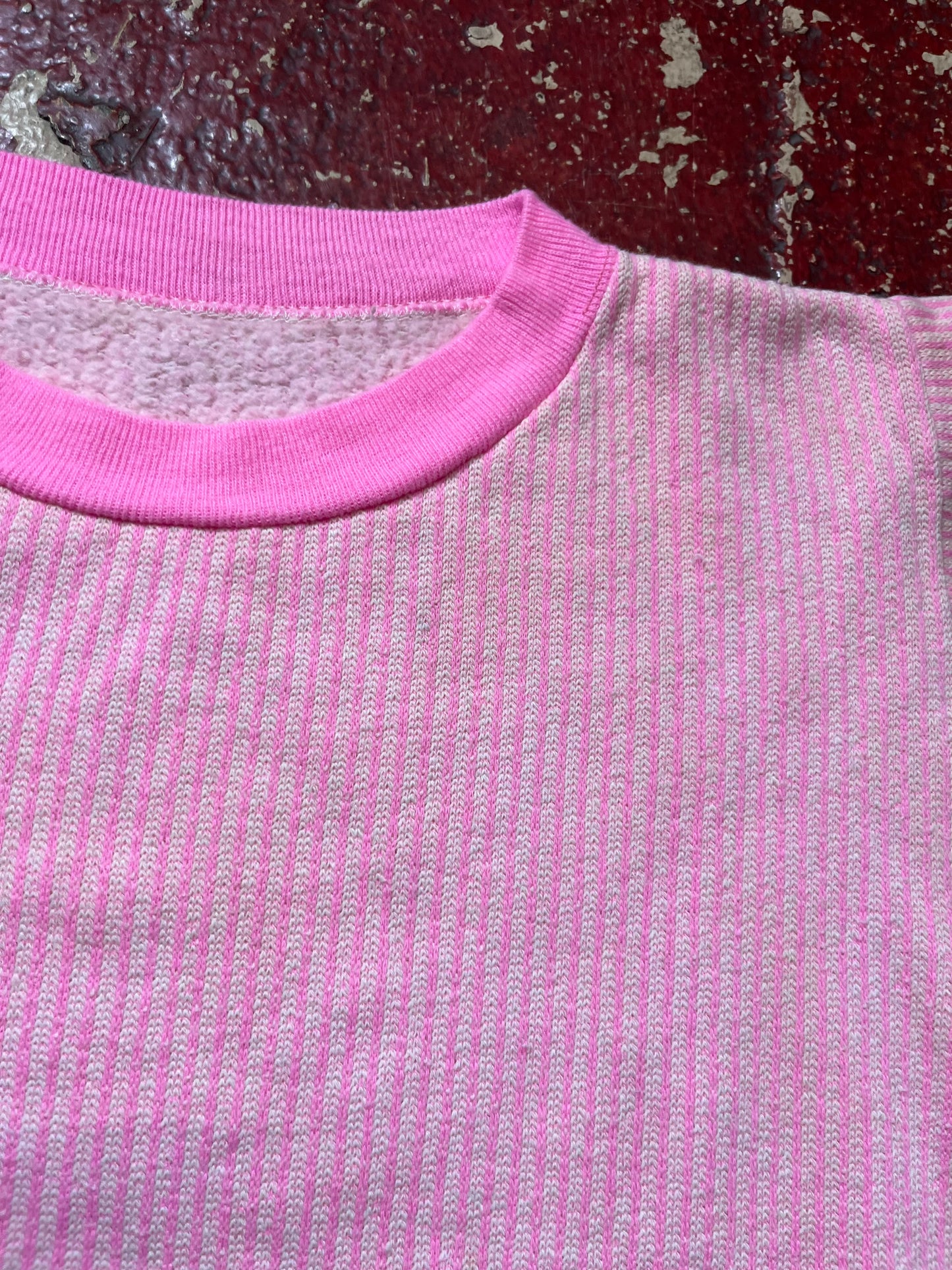 70s Pink Striped Short Sleeve Crewneck