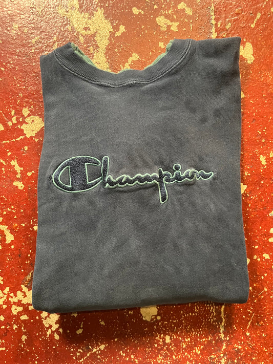 90s Champion Reverse Weave Blue & Green Spellout Crewneck