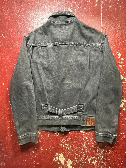 90s Double RL Black Pleated Denim Jacket