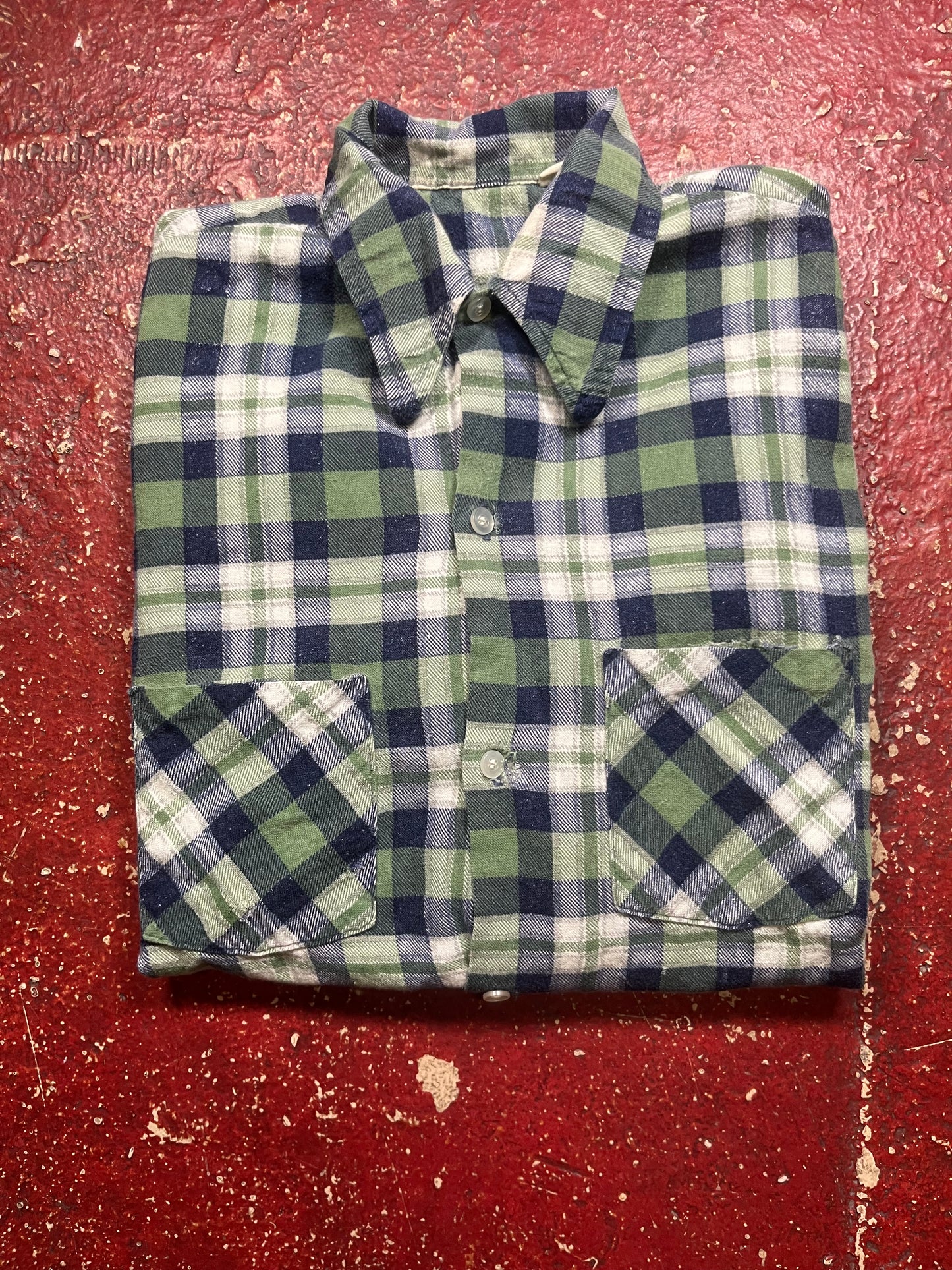 70s Cotton Green & Blue Flannel