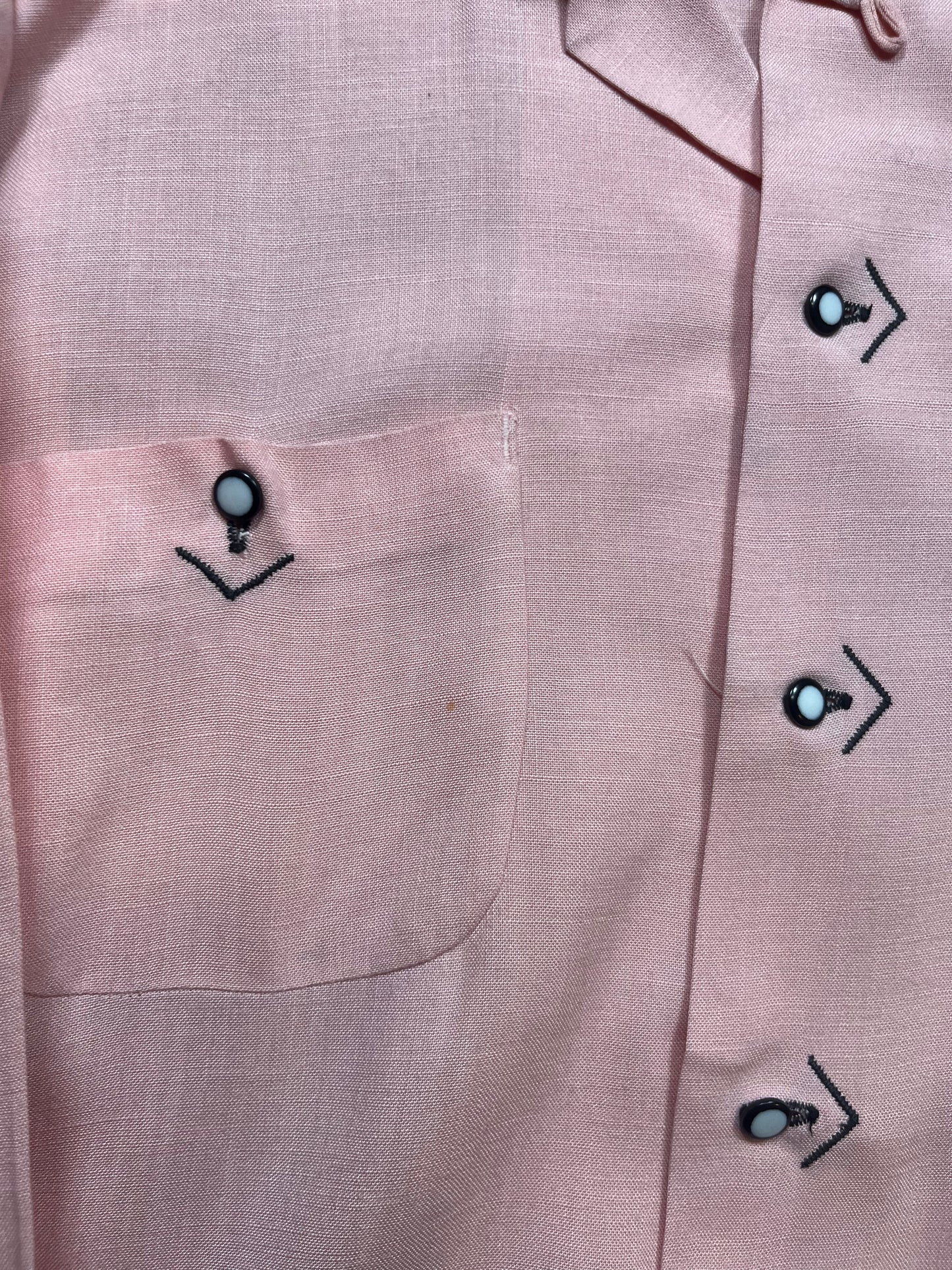 50s Vagabond Pink Gabardine Long Sleeve Loop Collar Shirt