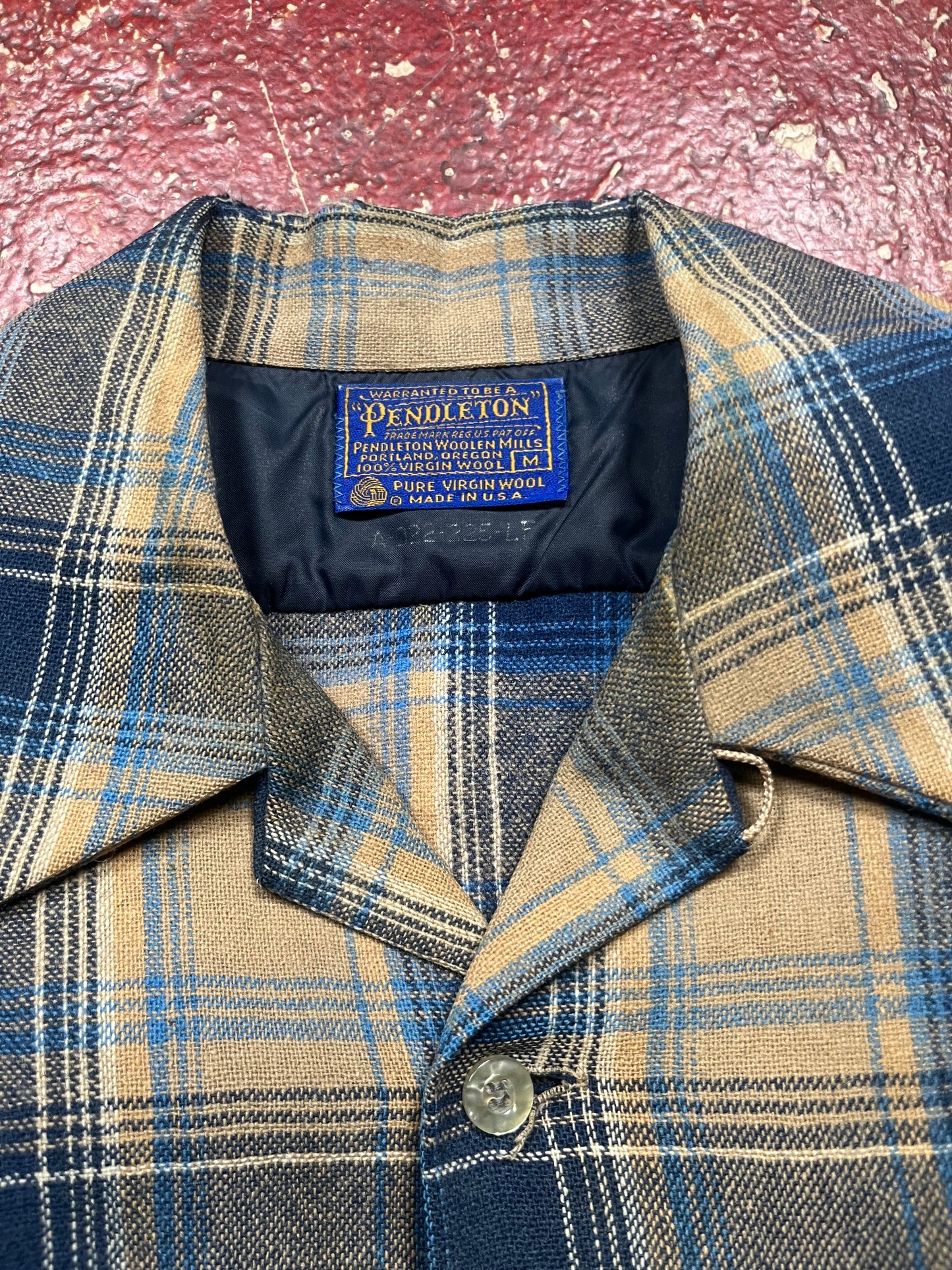 60s Pendleton Brown & Blue Loop Collar Board Shirt