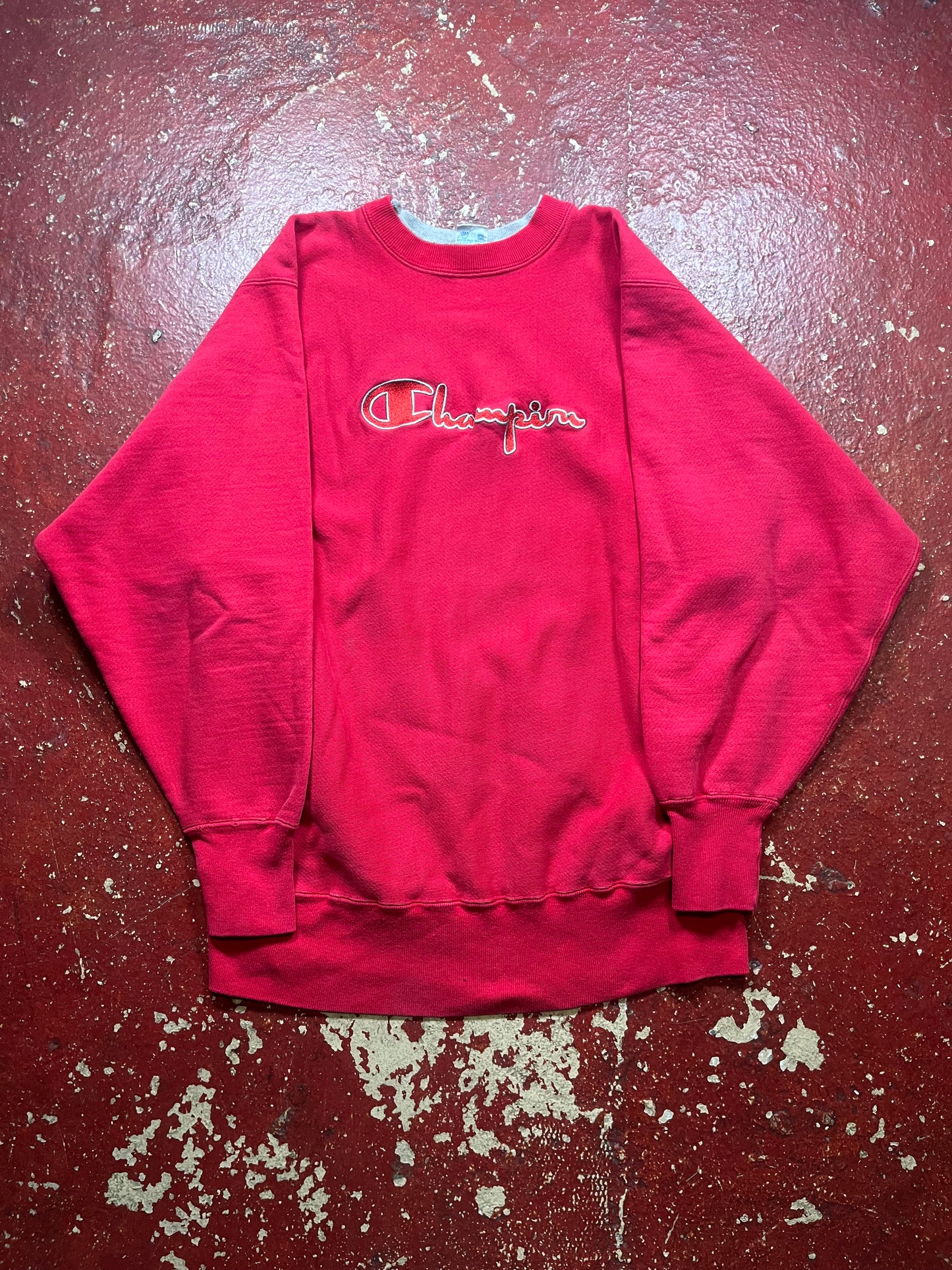 90s Champion Reverse Weave Red Spellout Crewneck