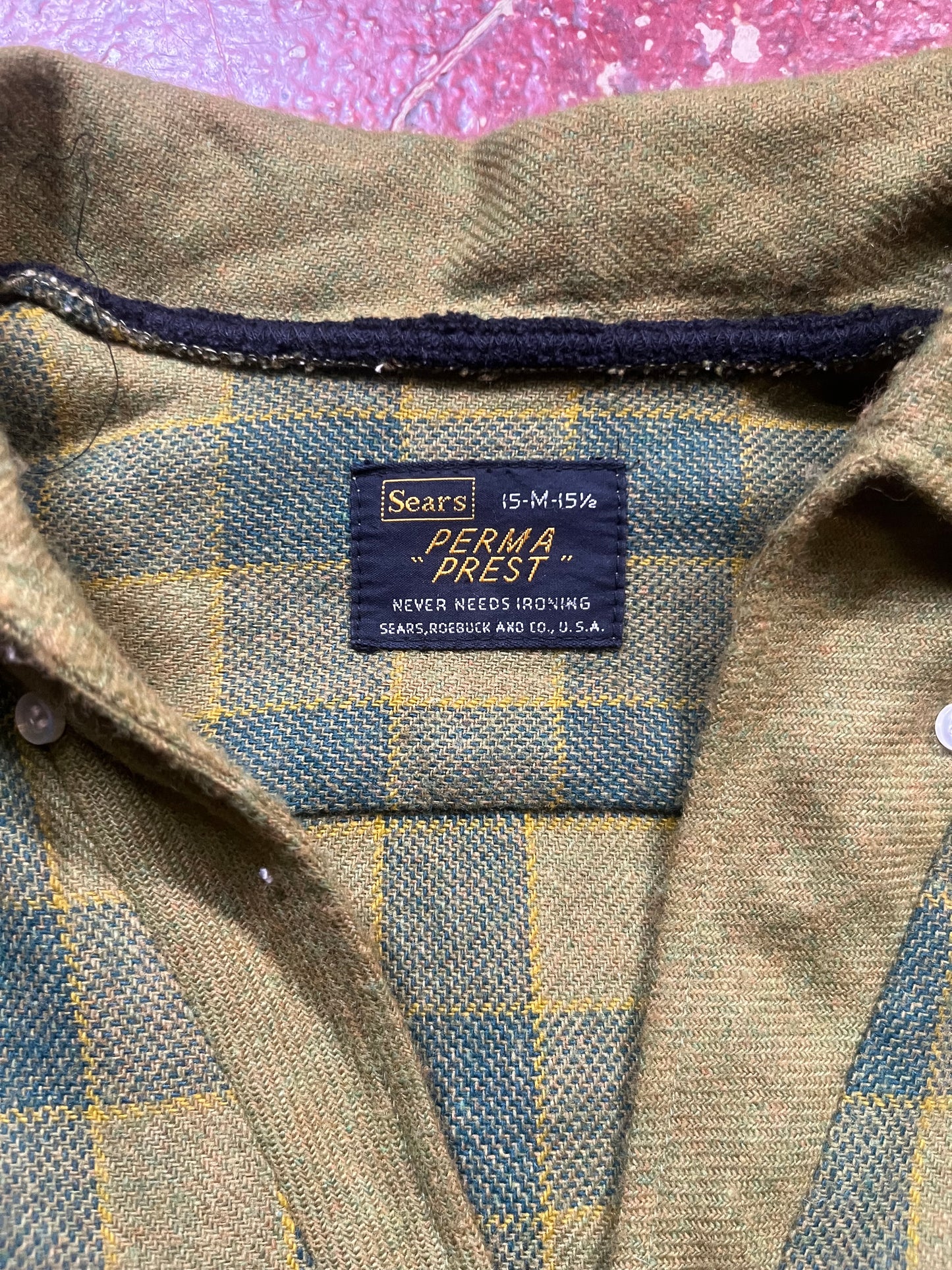 60s/70s Sears Green & Brown Long Sleeve Shirt