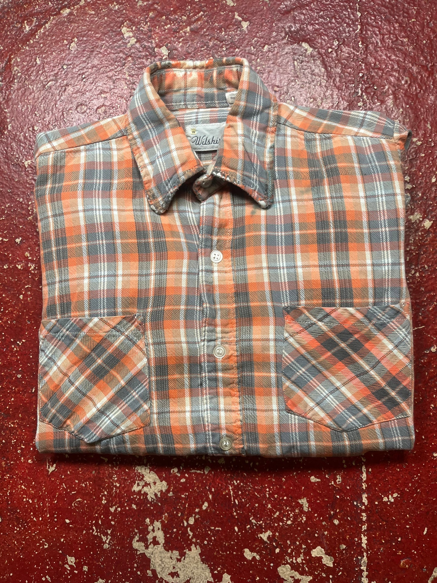 60s/70s Wilshire Orange & Grey Cotton Flannel
