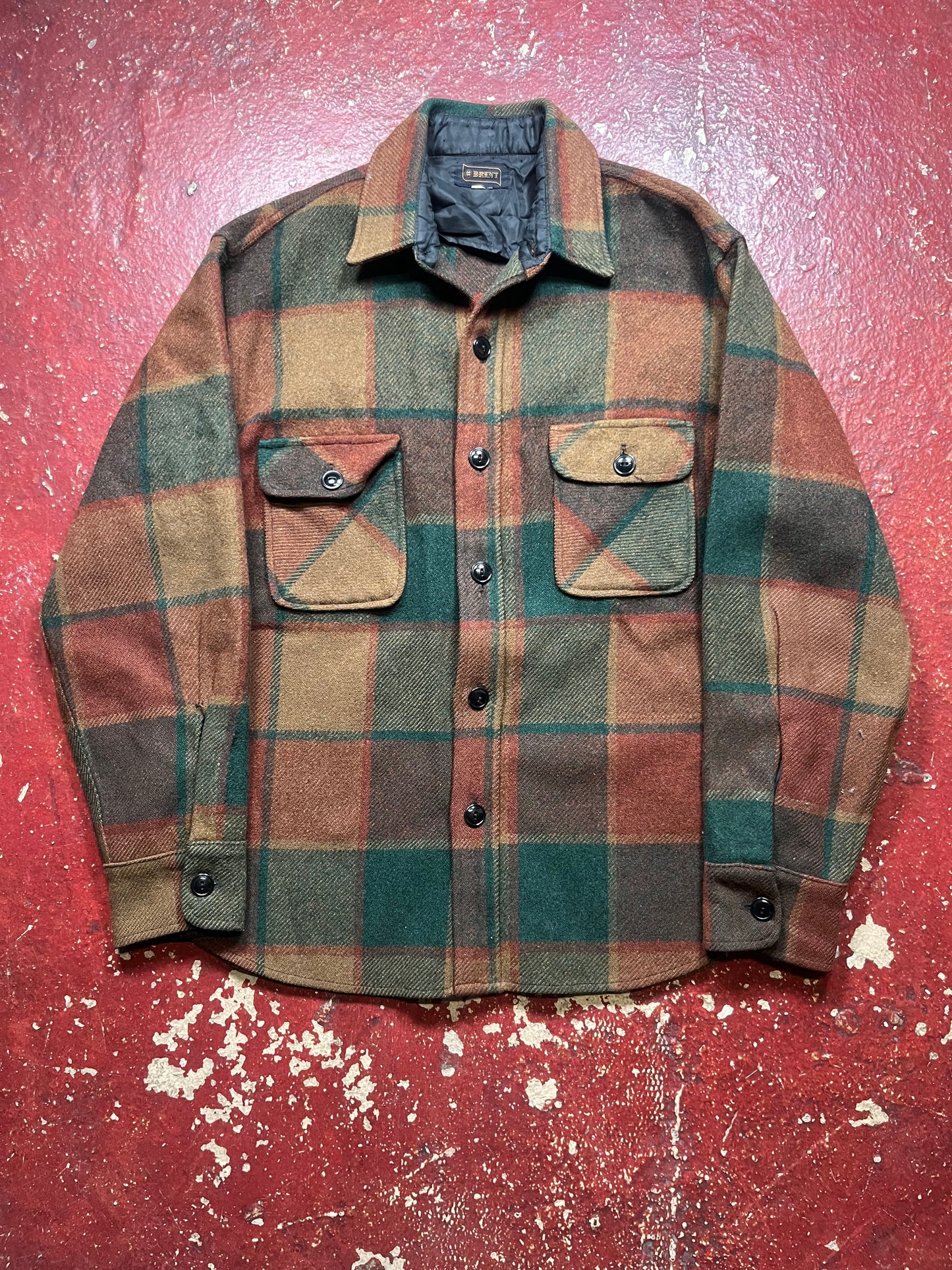 60s Brent Green & Brown Wool Flannel