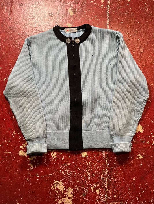 50s Ubermeyer Blue Full Zip Sweater