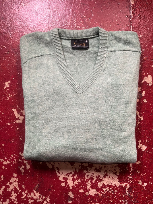 60s Campus Green Vee Neck Sweater