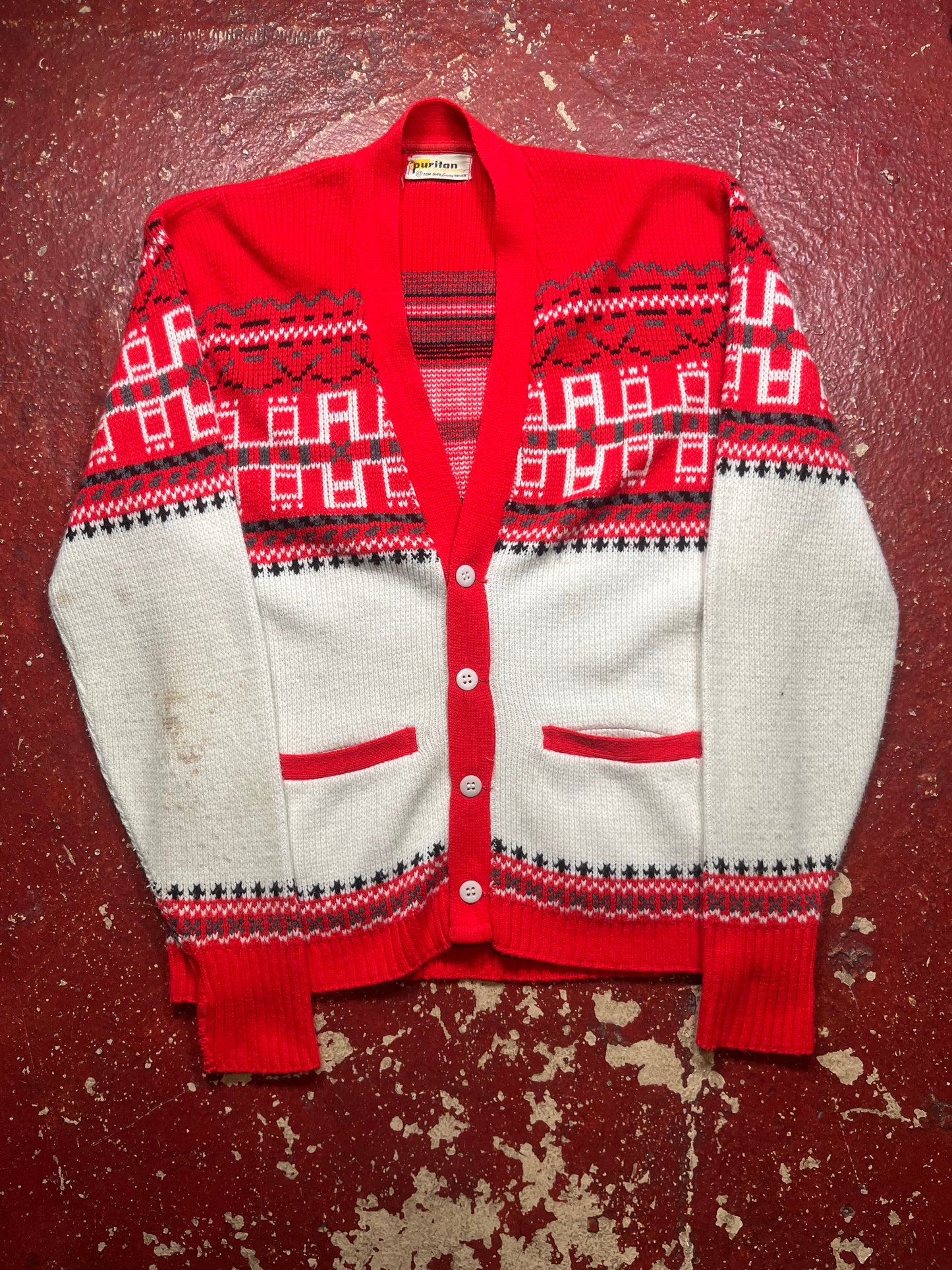 60s/70s Puritan Red & White Cardigan