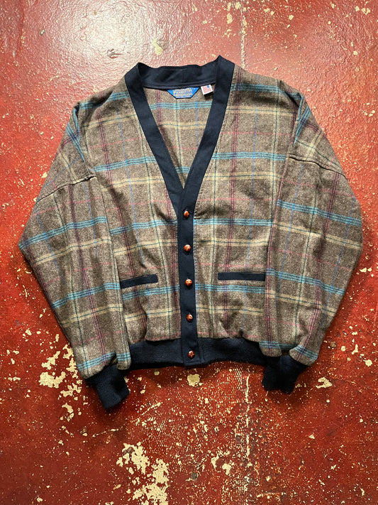 80s/90s Pendleton Wool Brown & Blue Cardigan