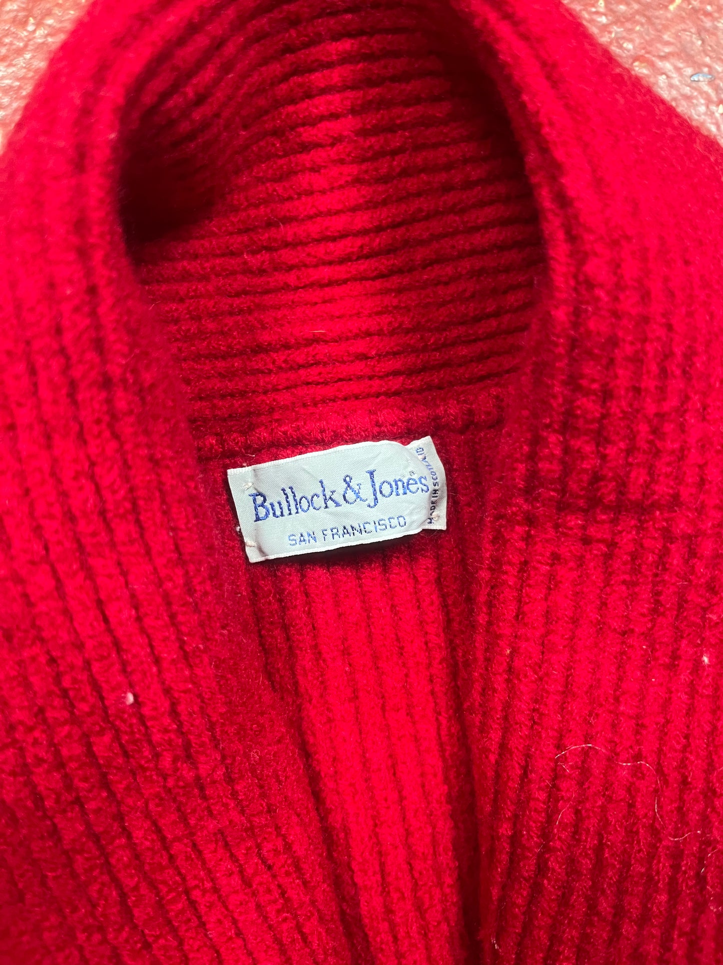 60s Bullock & Jones Red Shawl Collar Cardigan