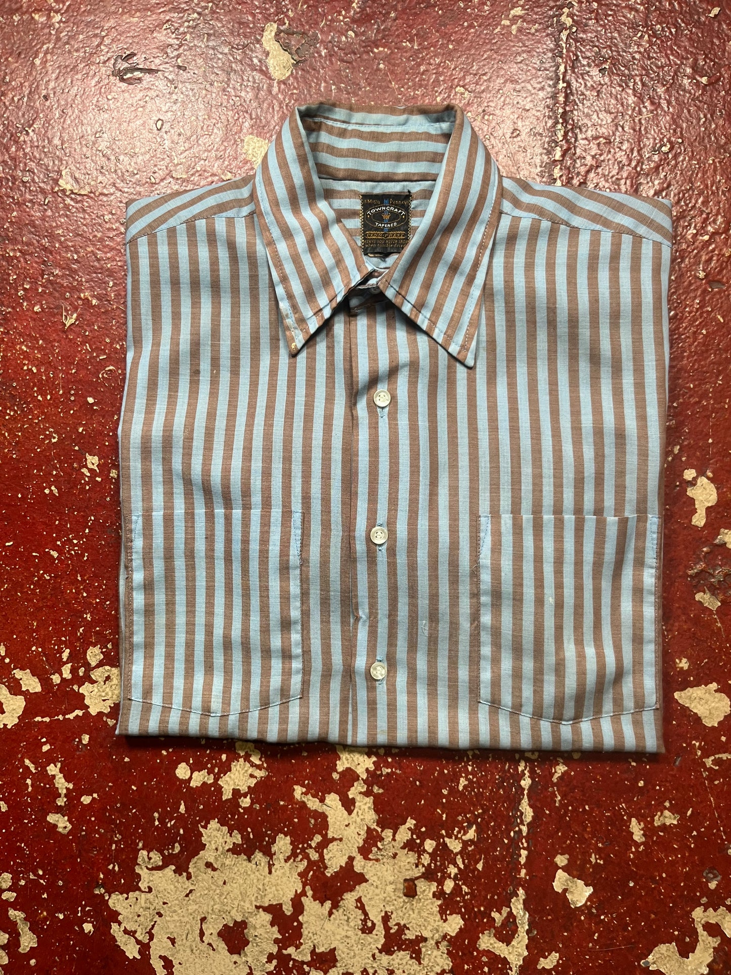 60s/70s Towncraft Blue & Black Short Sleeve Button Up Shirt