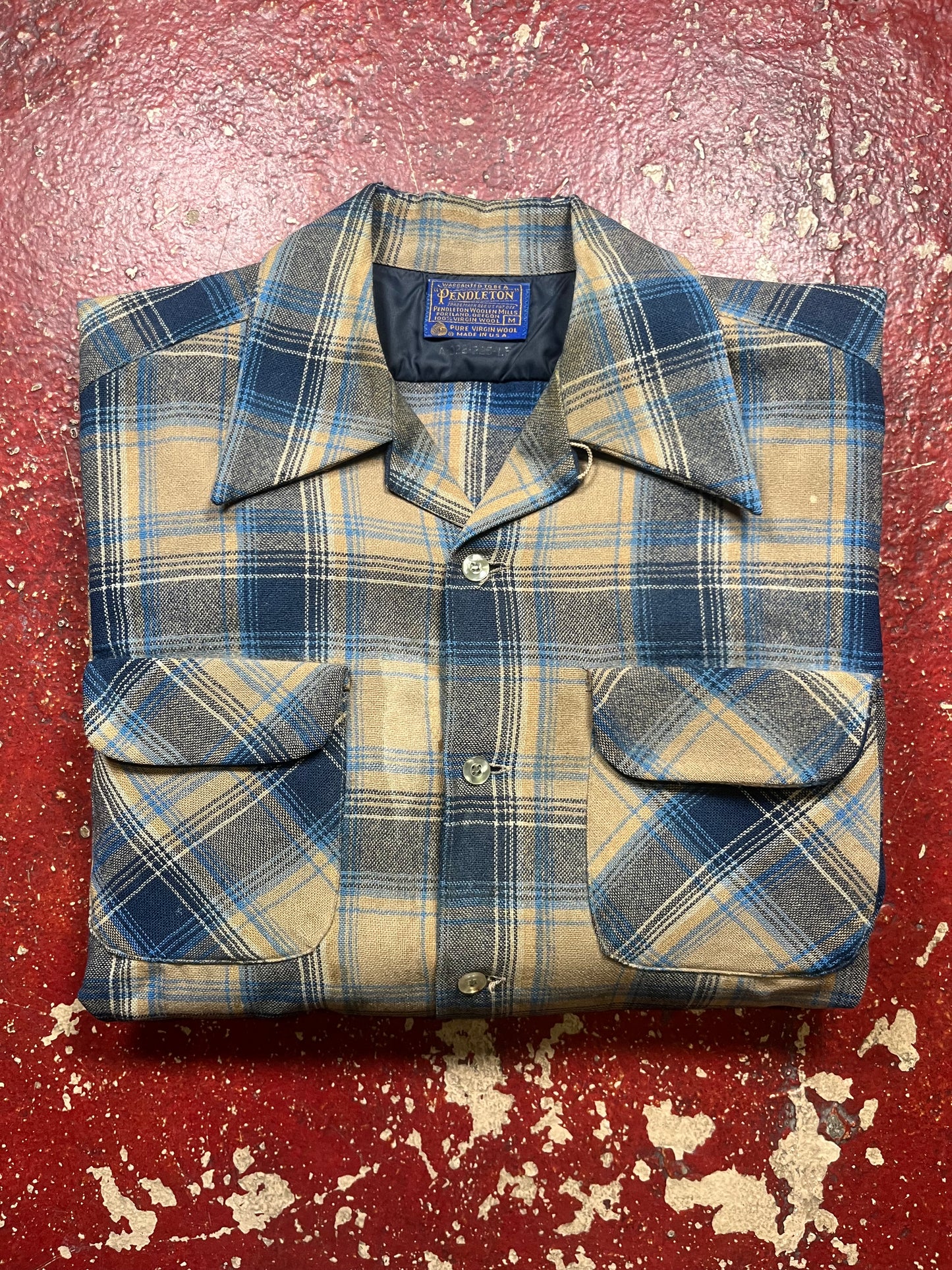 60s Pendleton Brown & Blue Loop Collar Board Shirt