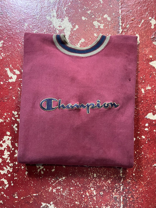 90s Champion Reverse Weave Maroon & Grey Spellout Crewneck