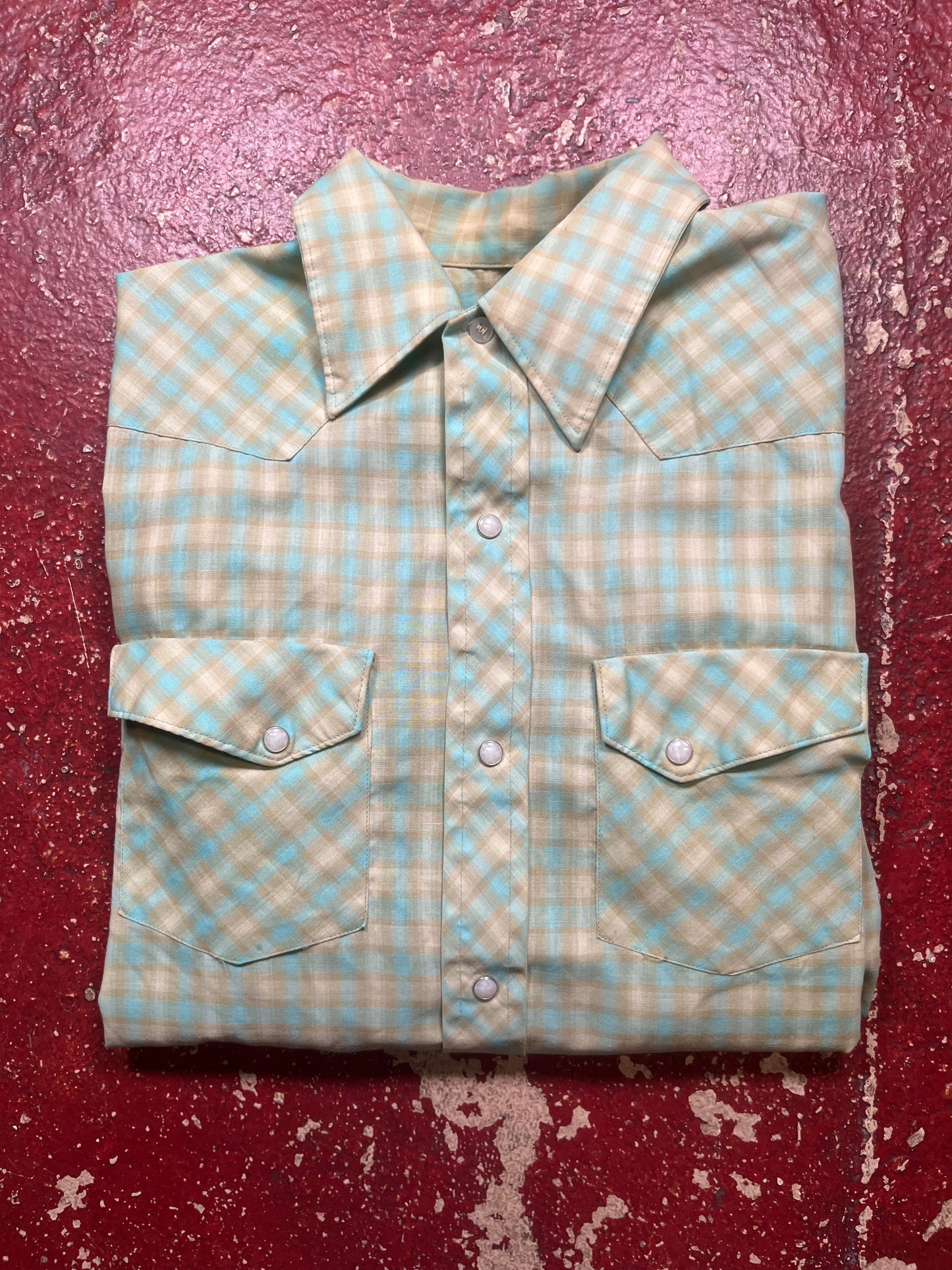 60s Yellow & Teal Western Shirt