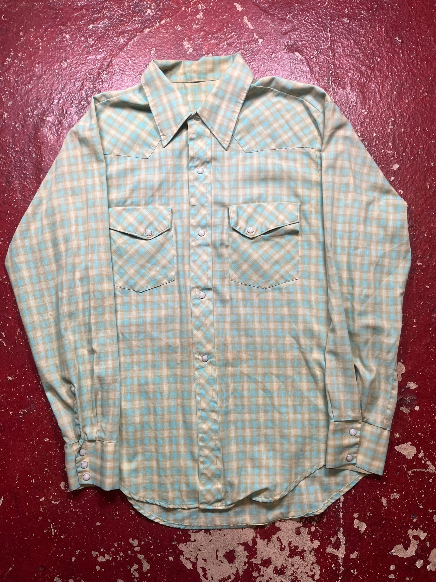 60s Yellow & Teal Western Shirt