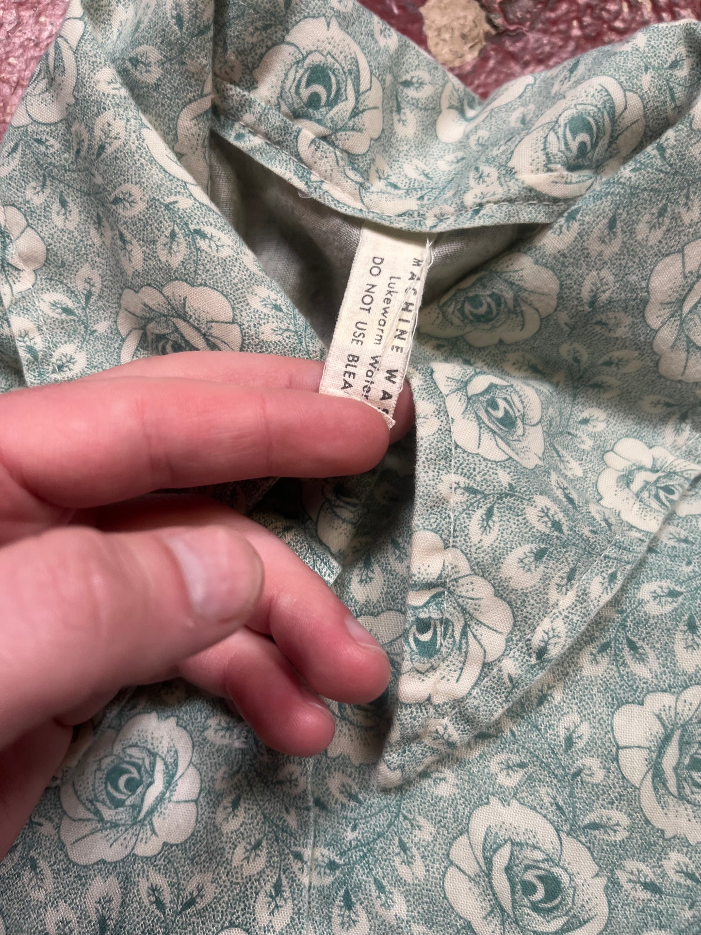 70s Green Flower Long Sleeve Button Up Shirt