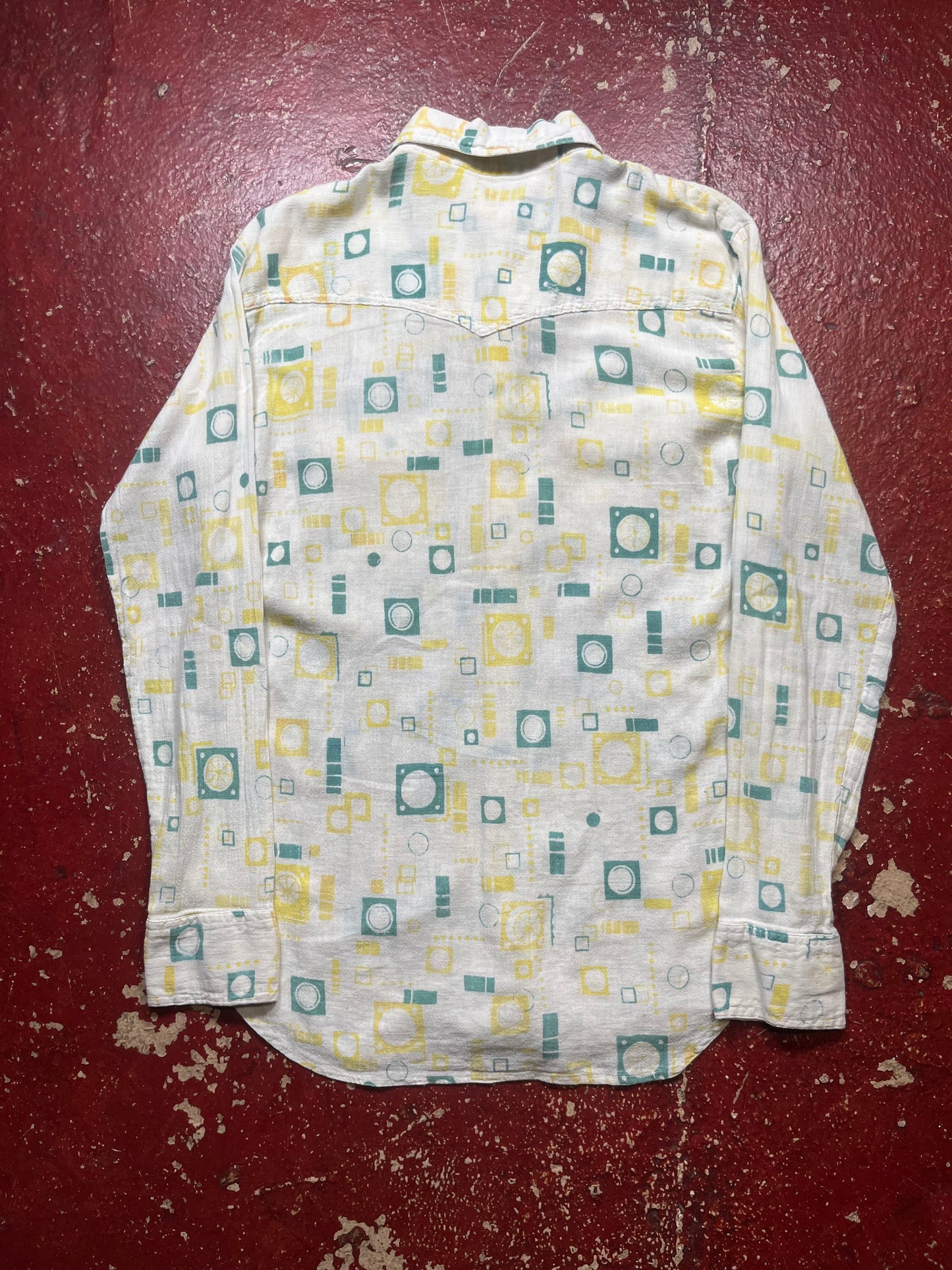 60s/70s Green & Yellow Cotton Long Sleeve Shirt