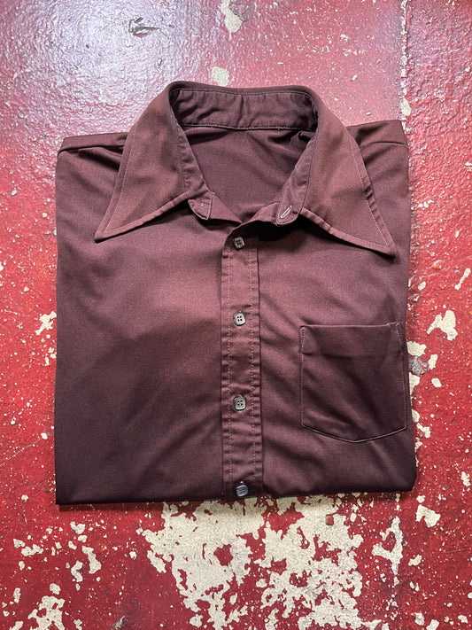70s Brown Polyester Long Sleeve Shirt