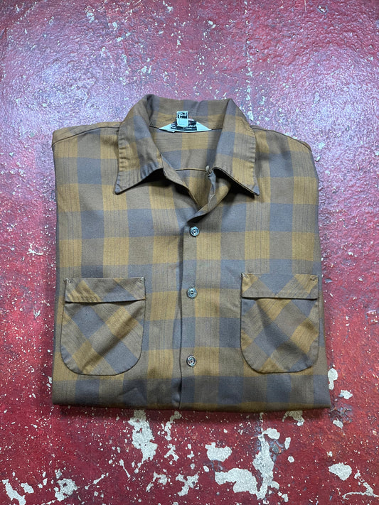 60s Sportswear Gabardine Loop Collar Long Sleeve Shirt
