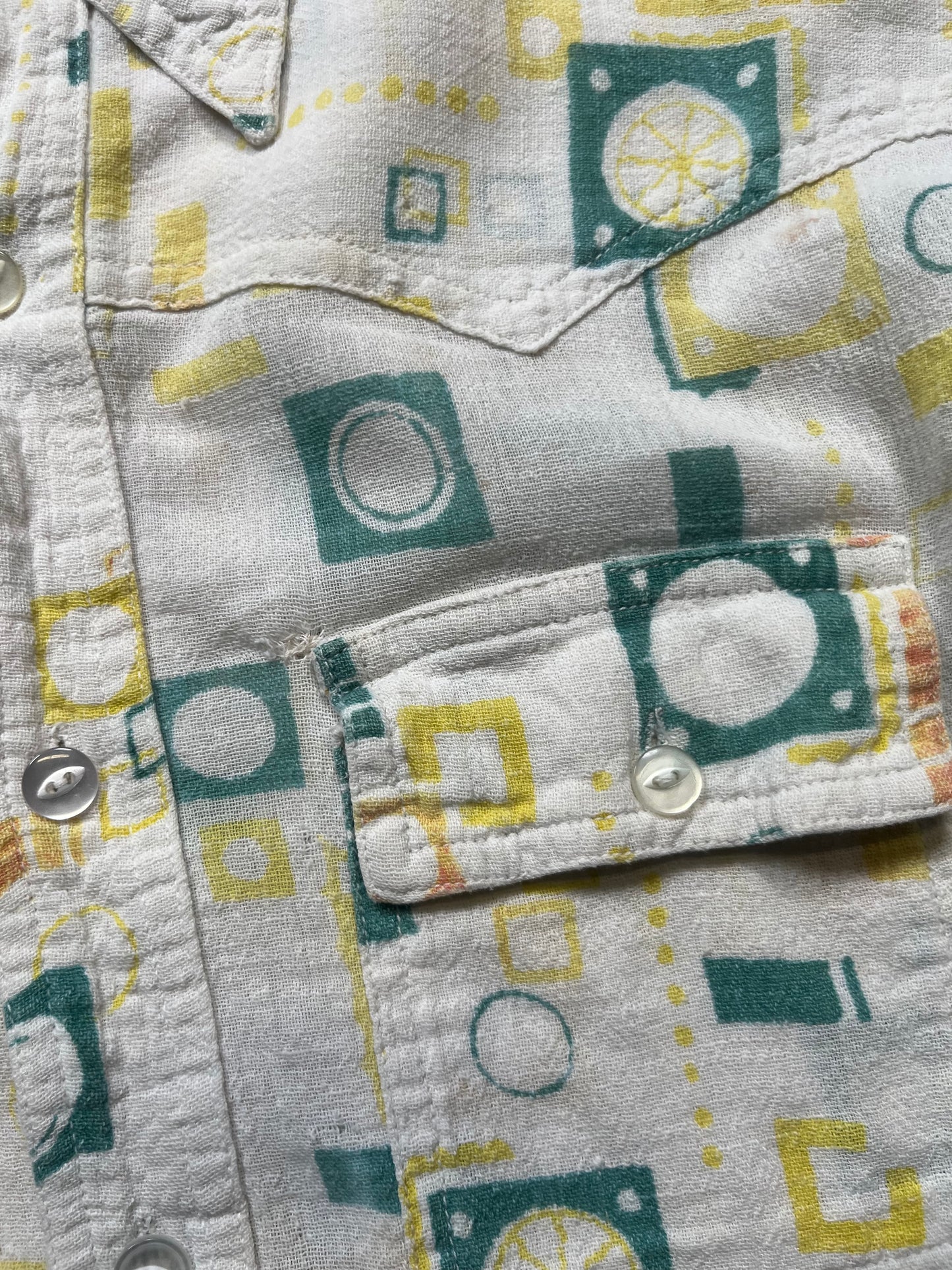 60s/70s Green & Yellow Cotton Long Sleeve Shirt
