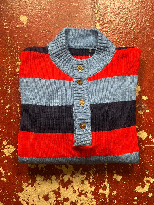 70s Striped Quarter Button Up Sweater