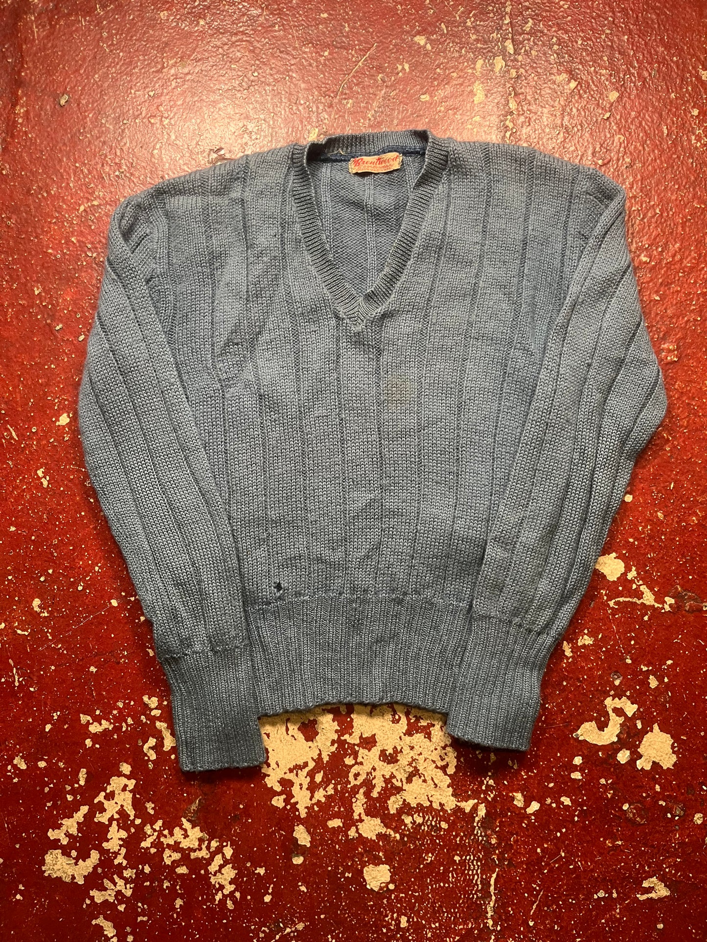 50s Brentwood Blue Vee Neck Sweater