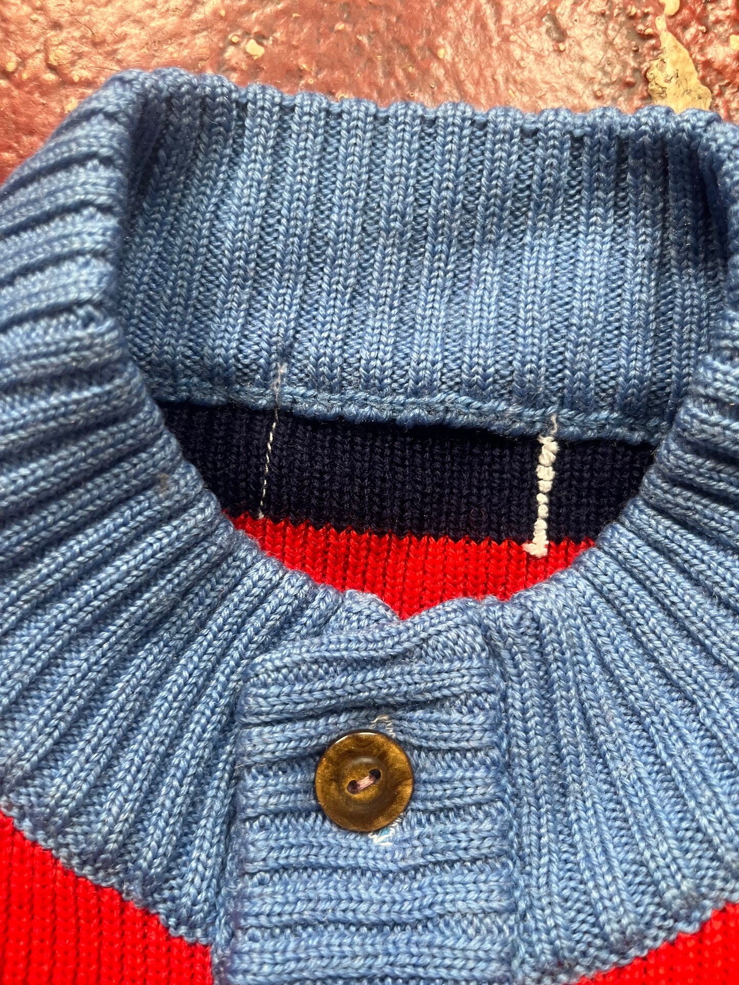 70s Striped Quarter Button Up Sweater
