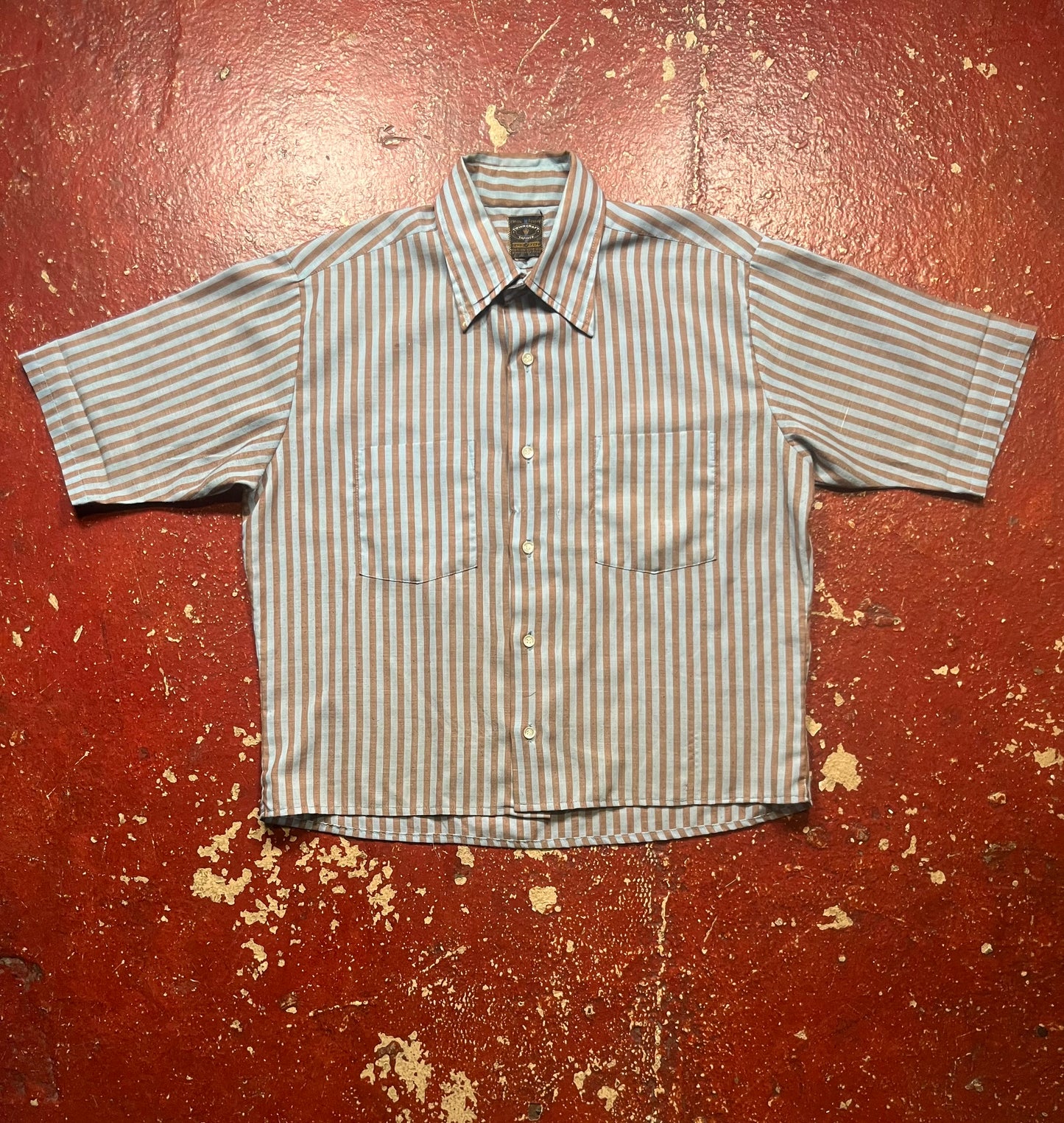 60s/70s Towncraft Blue & Black Short Sleeve Button Up Shirt