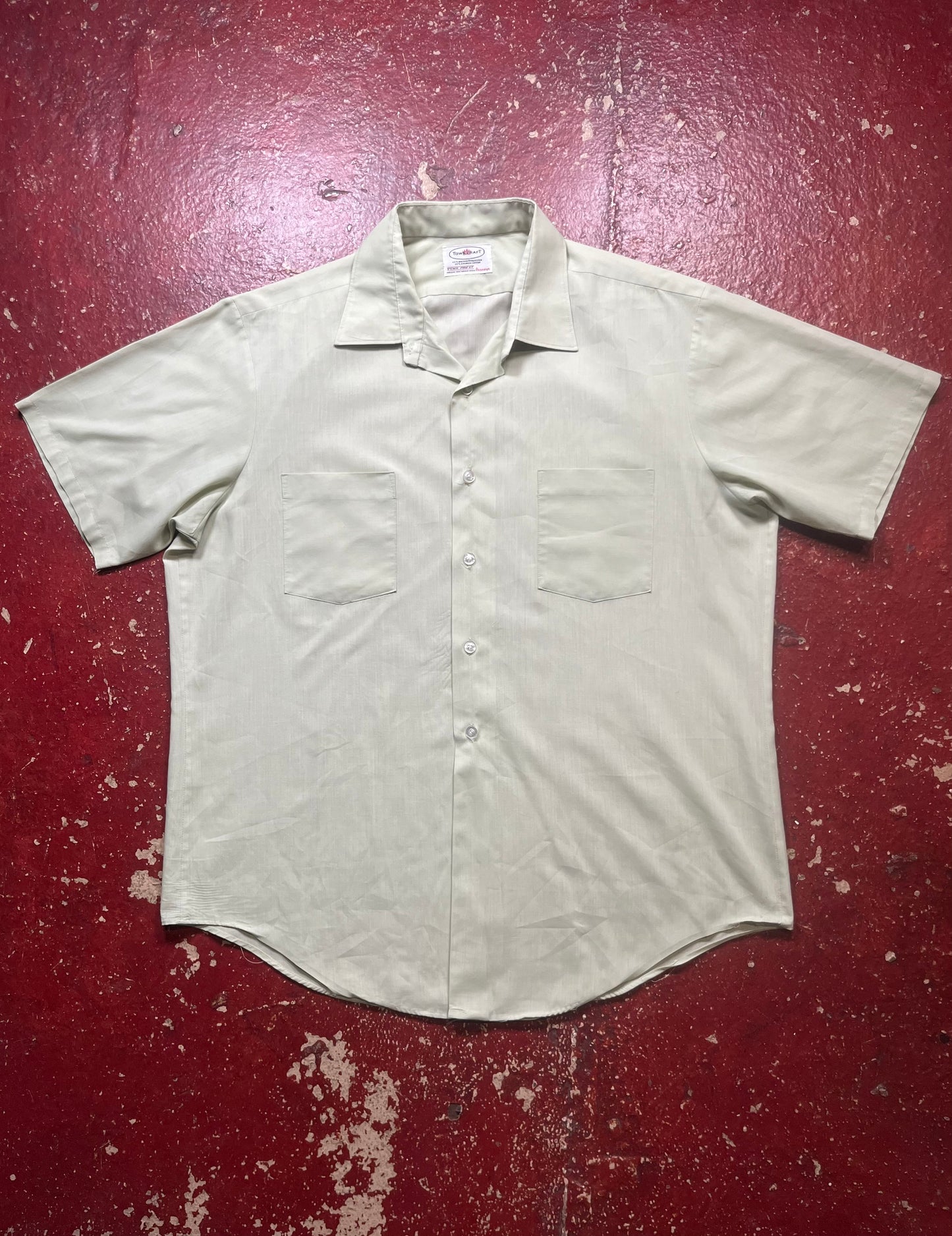60s/70s Towncraft Green Short Sleeve Button Up Shirt