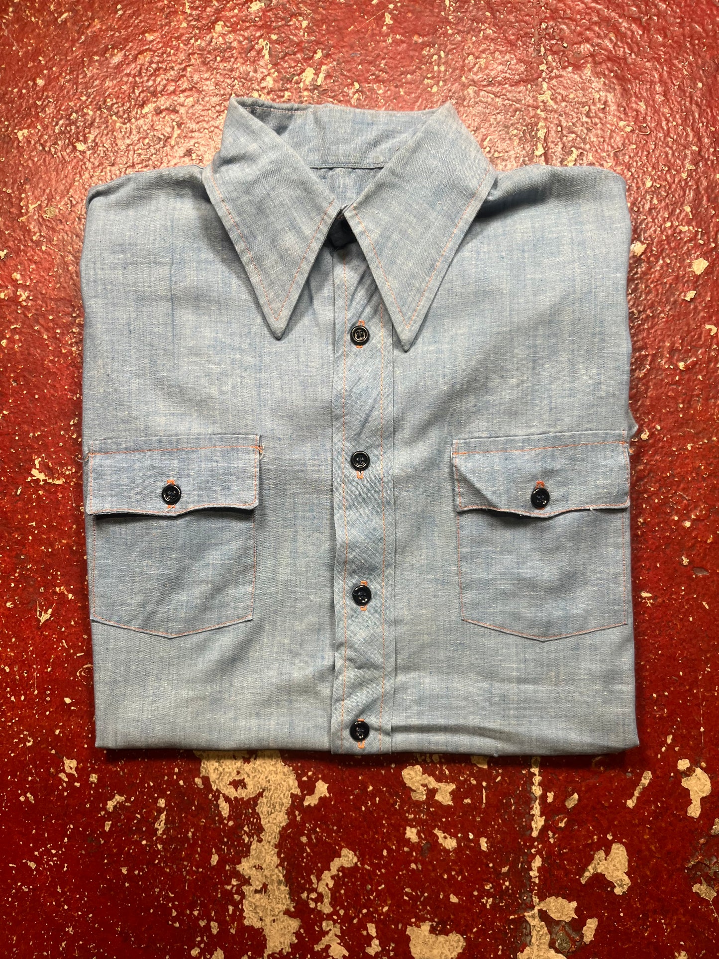 70s Chambray Short Sleeve Button Up Shirt