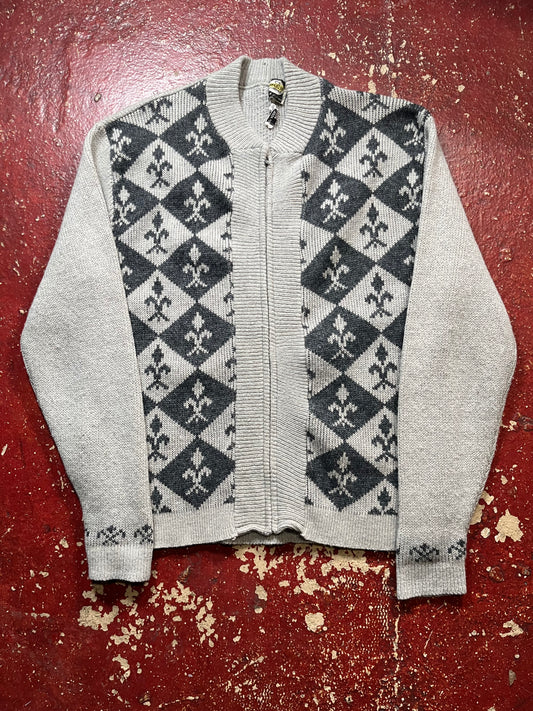 50s/60s Welgrume Crosses Full Zip Up Sweater