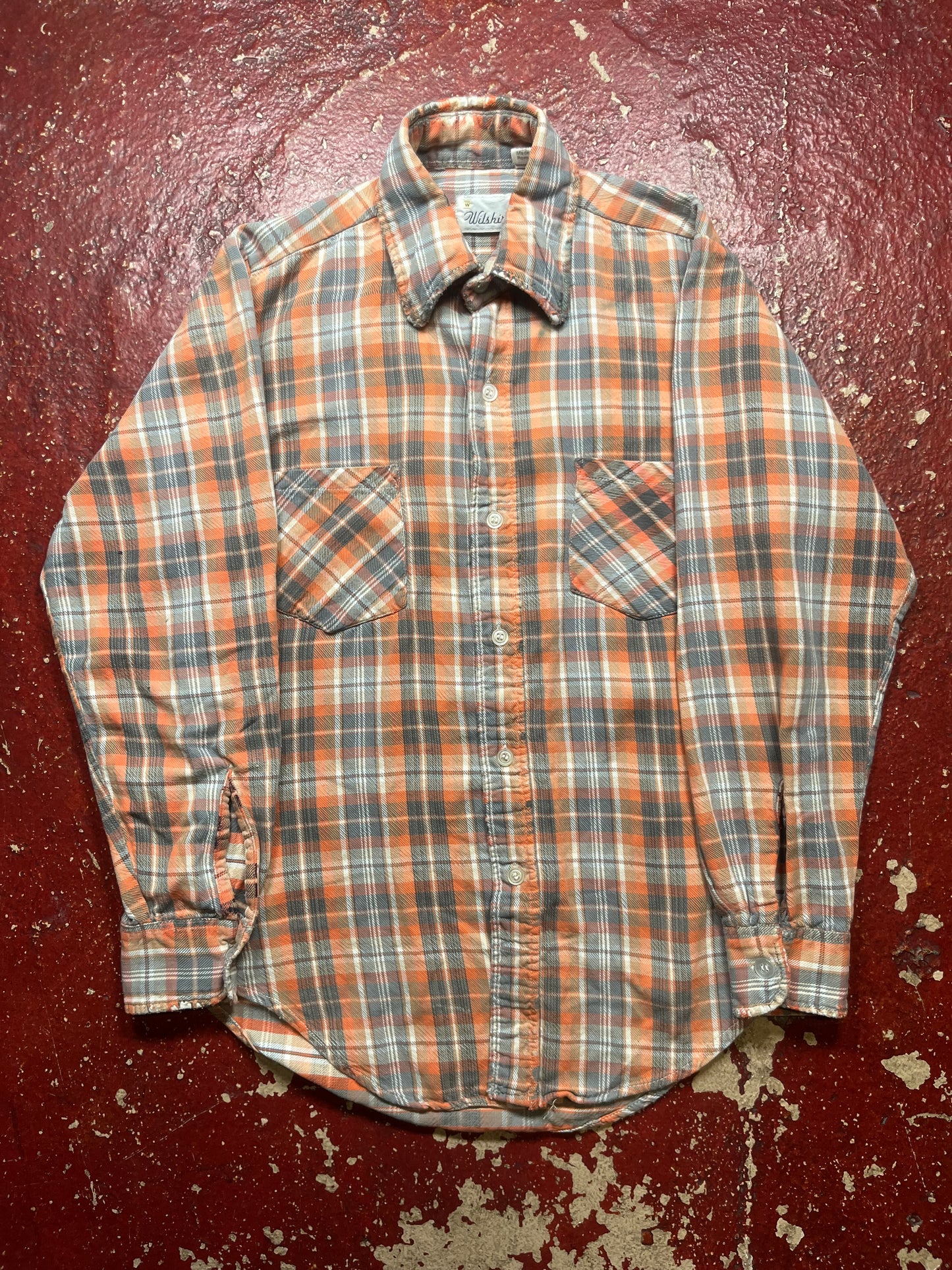 60s/70s Wilshire Orange & Grey Cotton Flannel