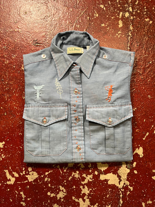 80s/90s LL Bean Cave Drawings Chambray Long Sleeve Shirt