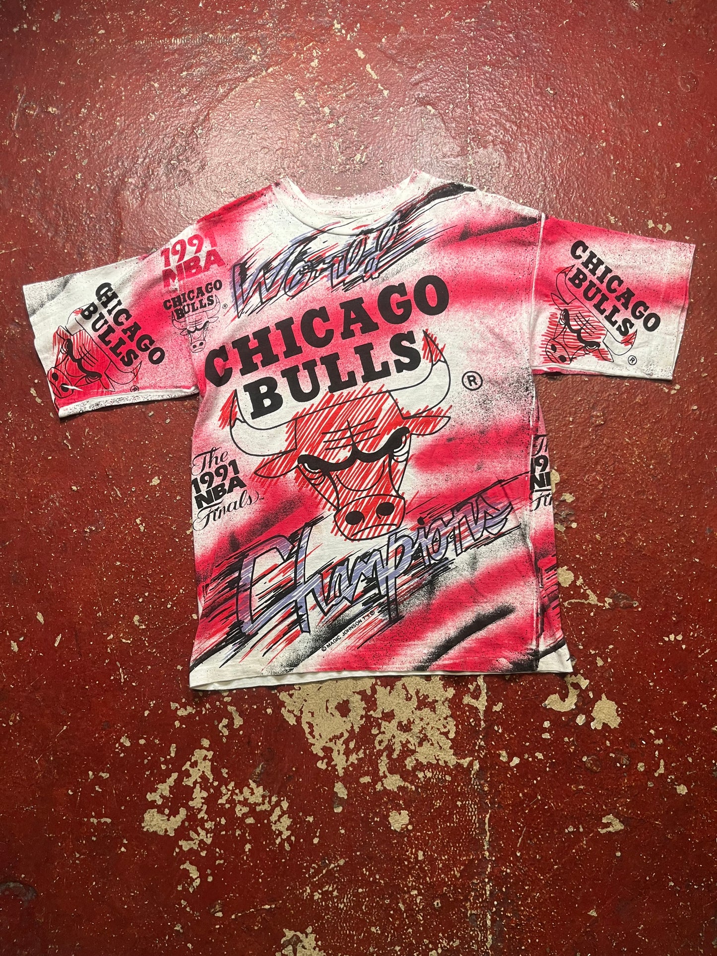 1991 Magic Johnson Chicago Bulls AOP Tee