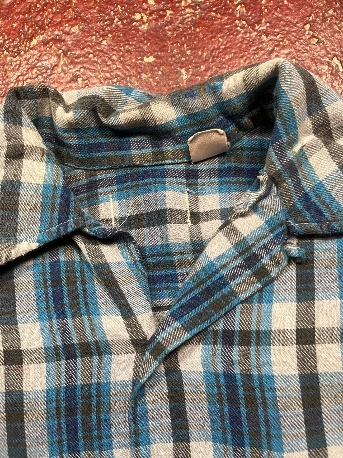60s Blue & Black Cotton Cotton Flannel