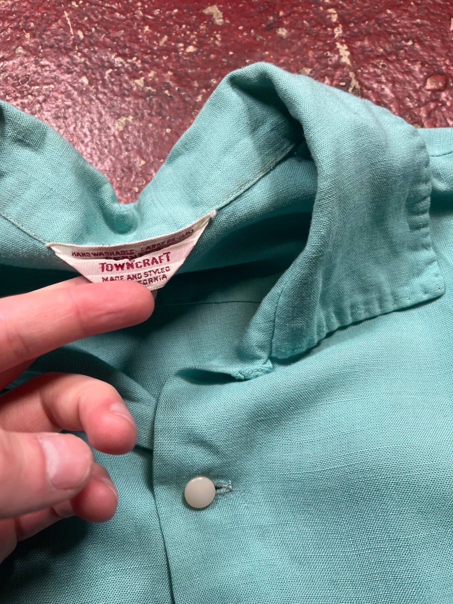 50s Towncraft Gabardine Loop Collar Button Up Shirt