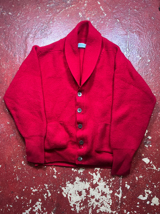 60s Bullock & Jones Red Shawl Collar Cardigan