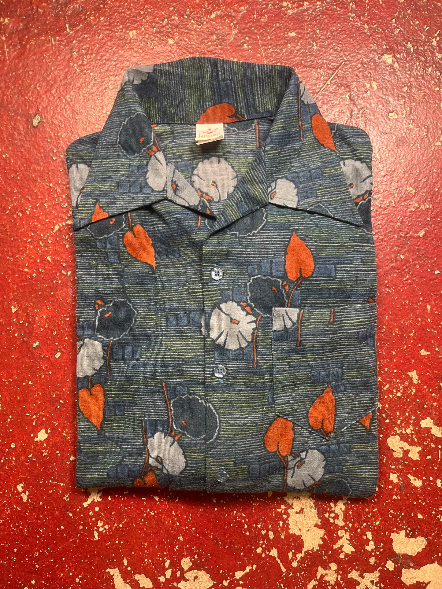60s Jantzen Leaf Polyester Long Sleeve Button Up Shirt
